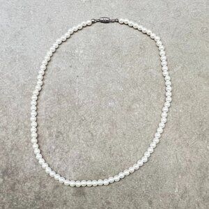 Vintage Single Strand Small White Faux Pearl Necklace with Barrel Clasp